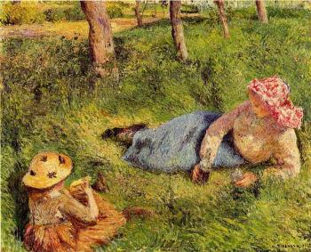 Camille Pissarro : The Snack, Child and Young Peasant at Rest